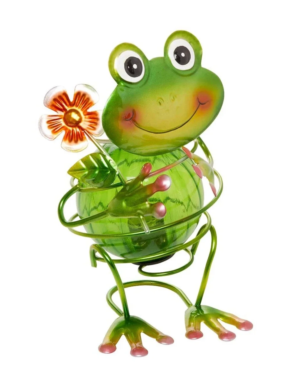 Green Frog Solar Light with Pink Toe Accents